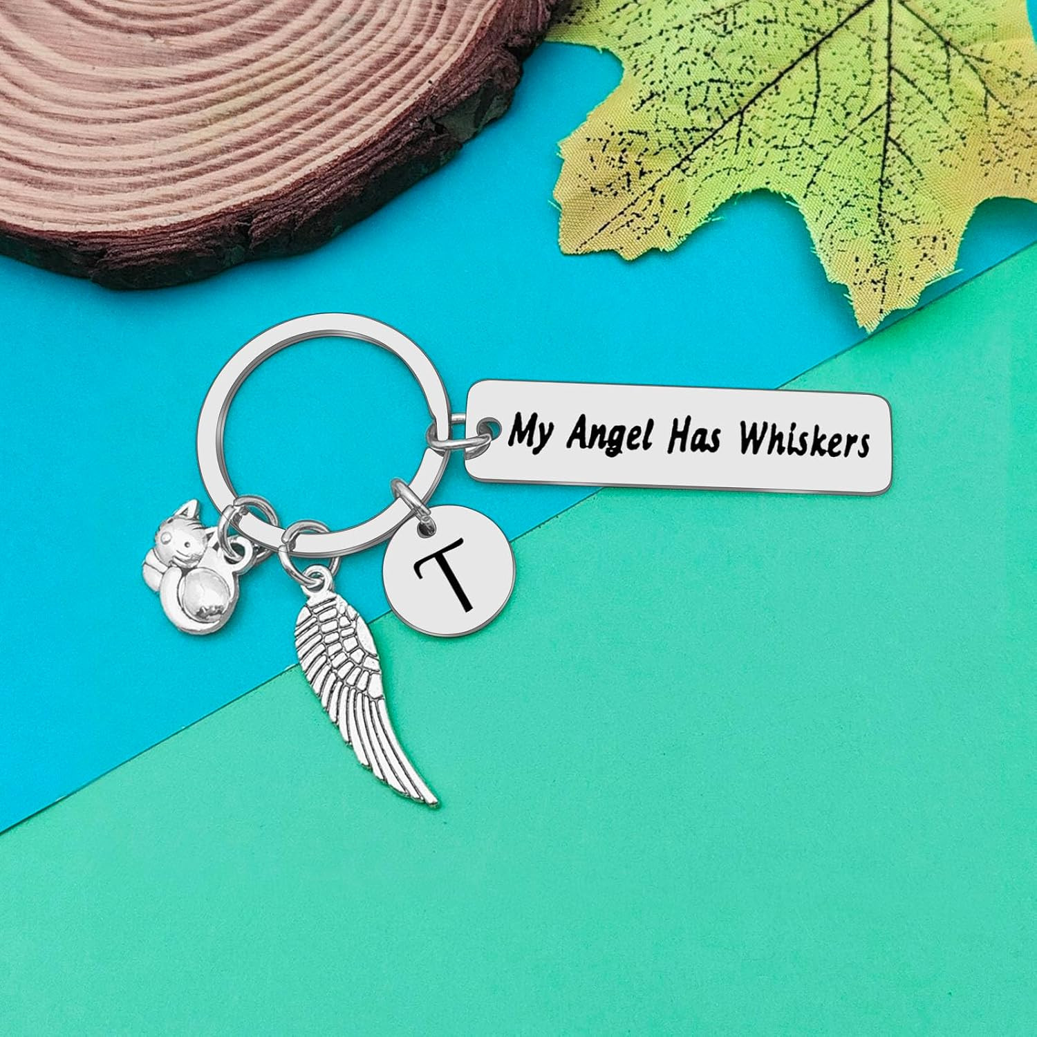 Loss of Cat Memorial Keychain Initial Charm Jewelry Sympathy Gifts for Pet Loss