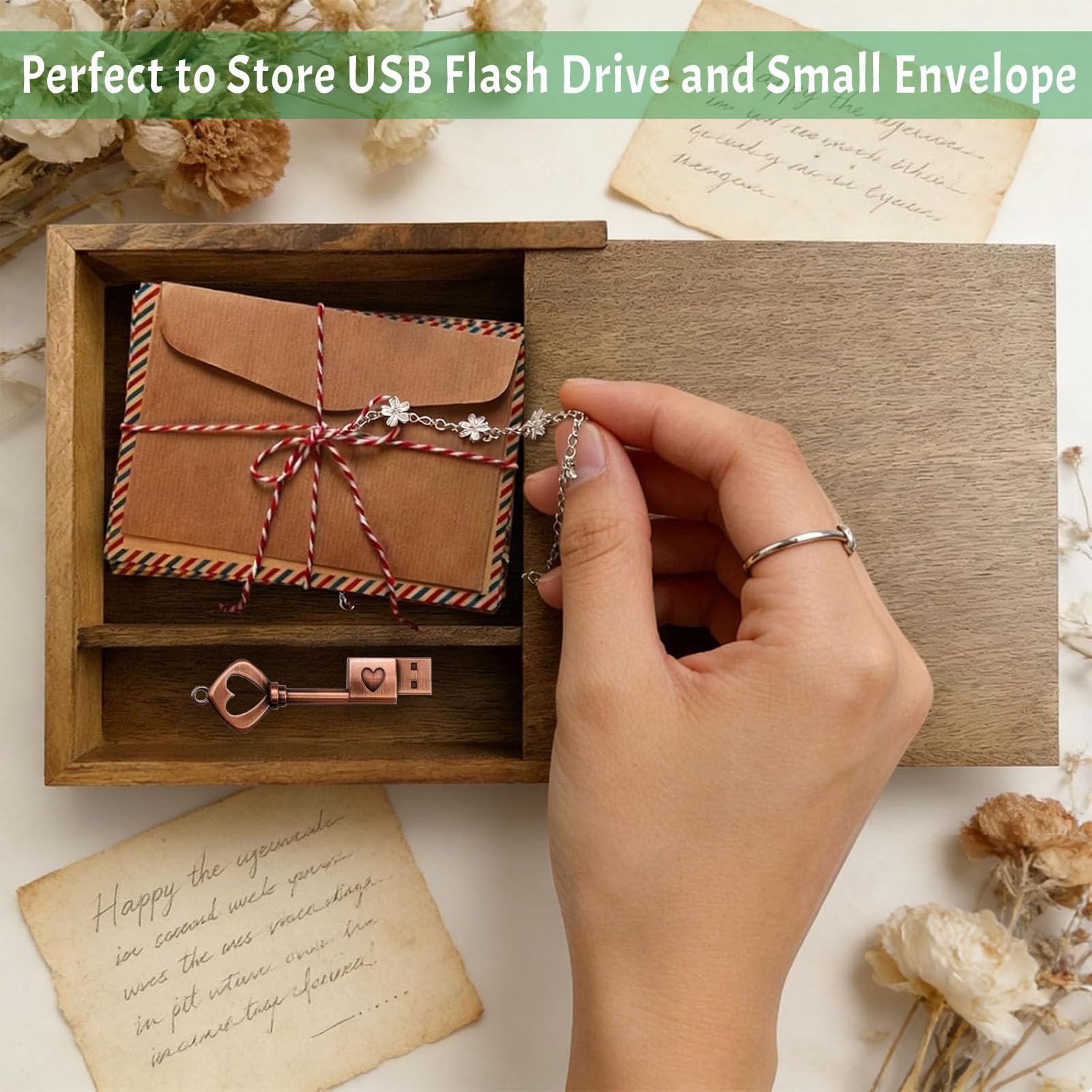 Walnut Wooden 4×6 Photo Box with USB Compartment, Photography Keepsake Storag…