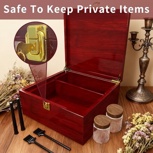 Large Wooden Box Decorative Storage Box with Lock & Accessories – Burgundy