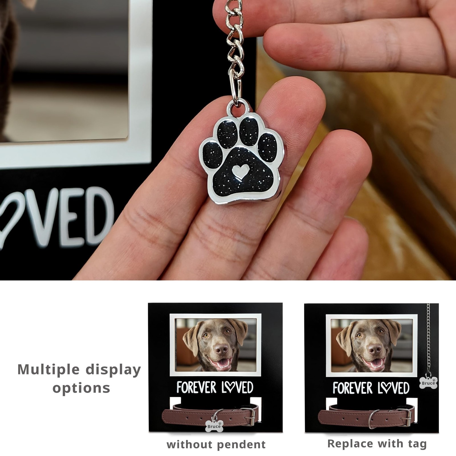 MYPAWLETS Pet Collar Memorial Frame with Pawprint Charm,Dog Memorial Gifts,Lo…