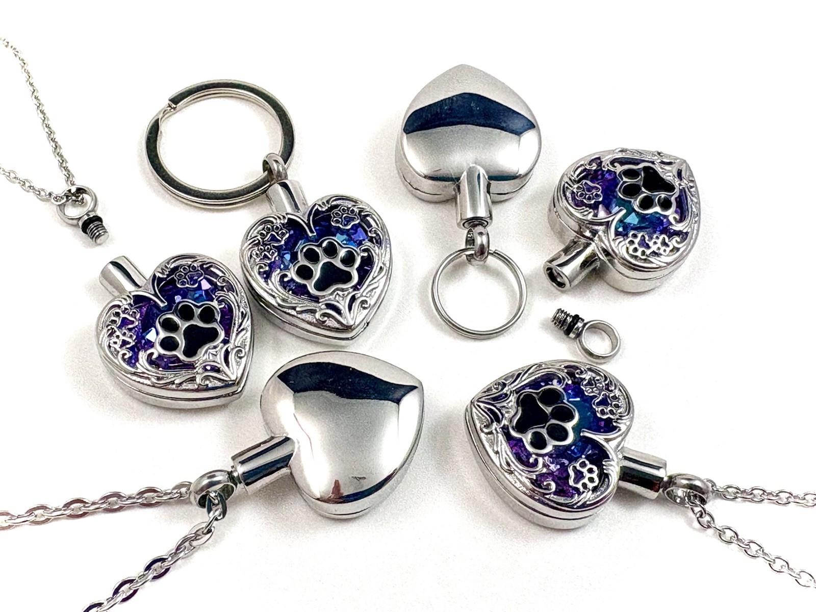 Purple Pet Cremation Necklace Holds Ashes Urn Pendant Jewelry Gift Paw Print Dog