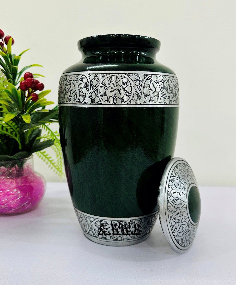 Cremation Urn for Human Ashes – Handcrafted Funeral Memorial Urn Green (Adult)