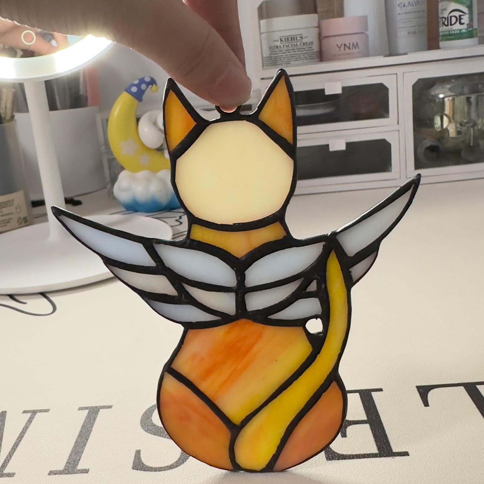 Handcrafted Stained Glass Orange Angel Cat Suncatcher – Pet Memorial Gift wit…