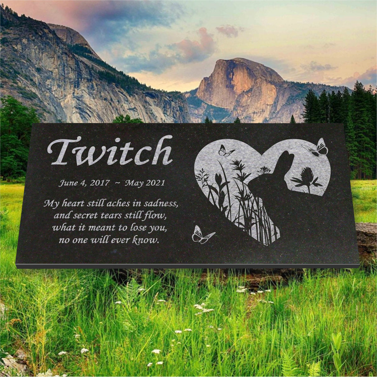 Personalized Pet Rabbit Memorial – Granite Pet Memorial – 6×12 – Twitch