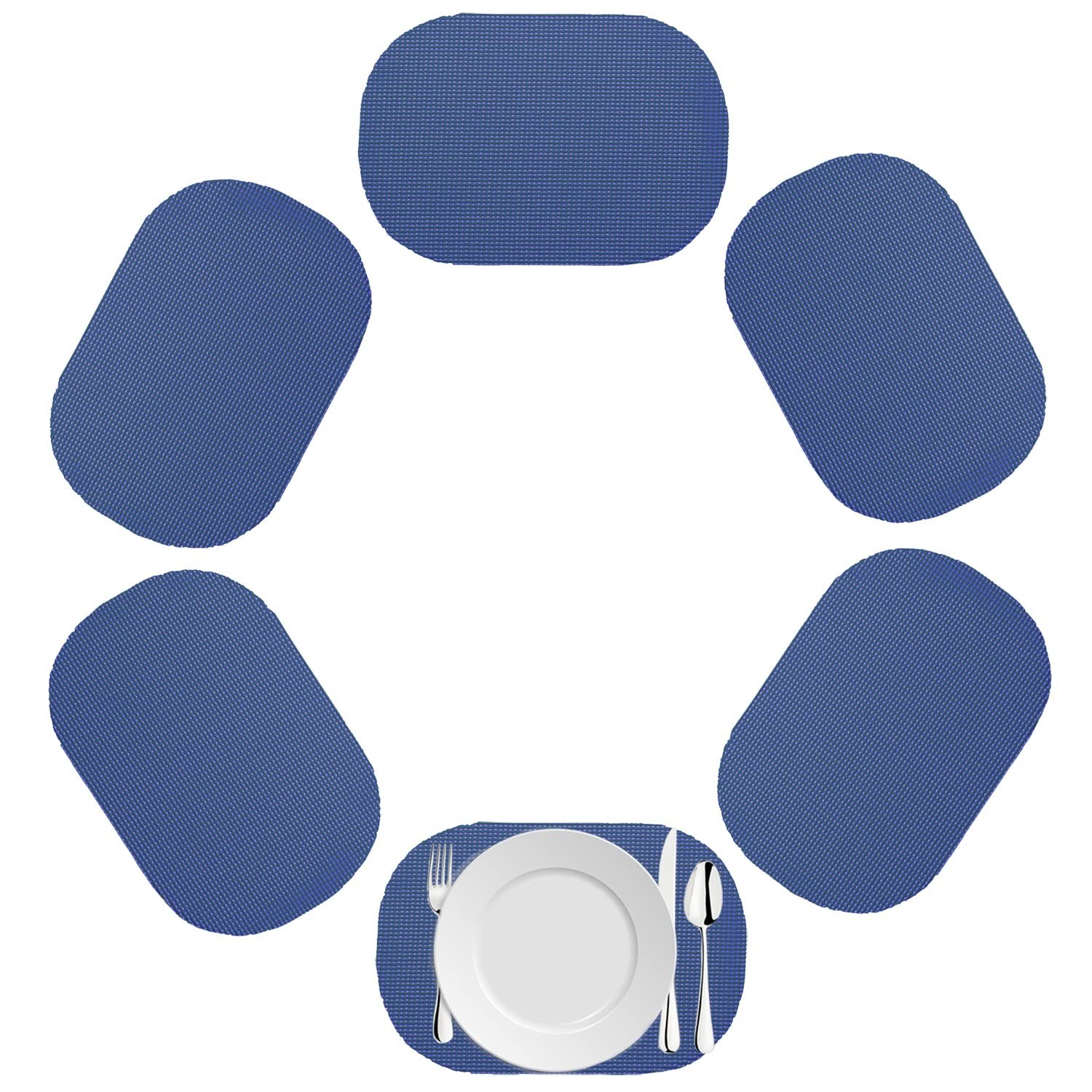 Kraftware Fishnet Oval Placemat for Any Outdoor Table, Blue, Set of 6, Small