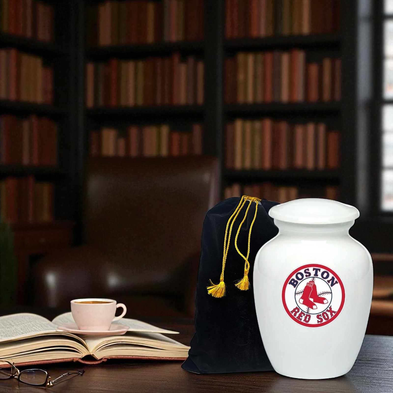 Boston Red Sox Baseball Style Cremation Urn Adult Ashes White Urns (8 Inch)