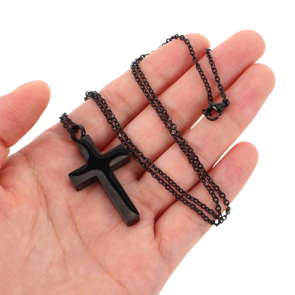 Stainless Steel Memorial Urn Necklace Black Cross Cremation Ashes Pendant