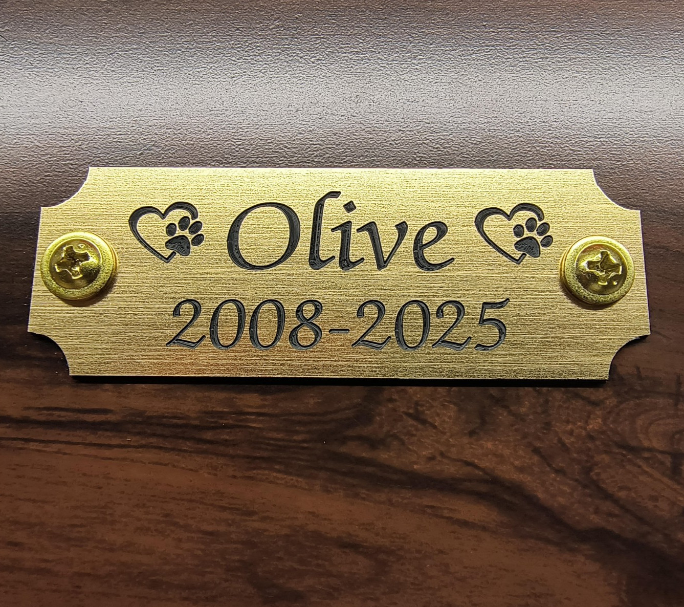 Custom Engraved 1.25×3.5 inch Brushed Gold Pet Urn Plaque Name Plate Tag Dog Cat