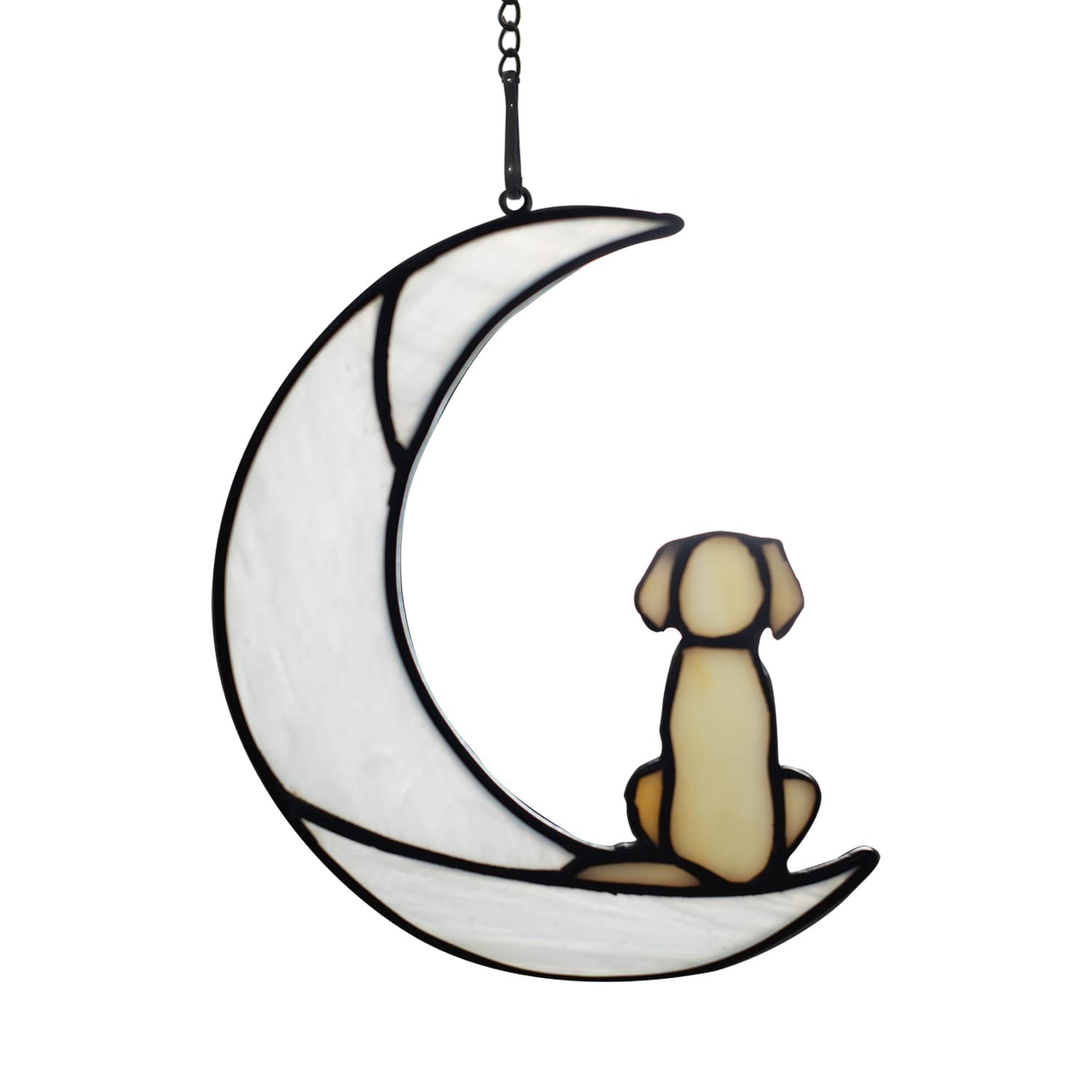 Loss of Dog Sympathy Gift,Stained Glass Dog on Moon for Suncatcher Gifts,Yell…