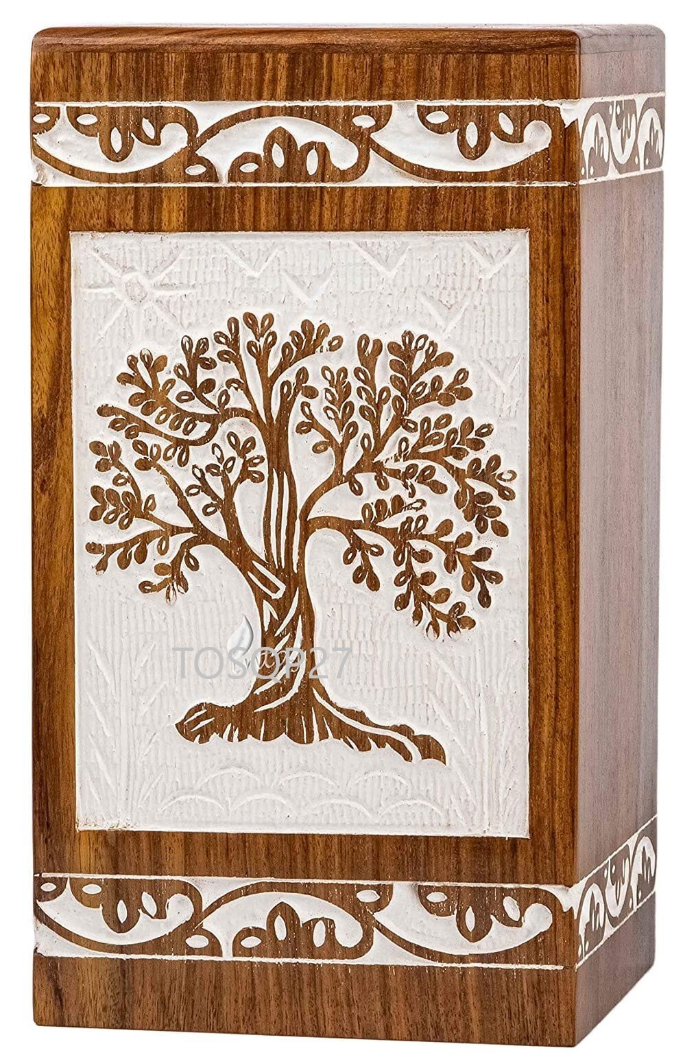 Memorial Funeral Urn Box Pet Dog Cat Ashes Handcrafted Engraved Rose wood Tree