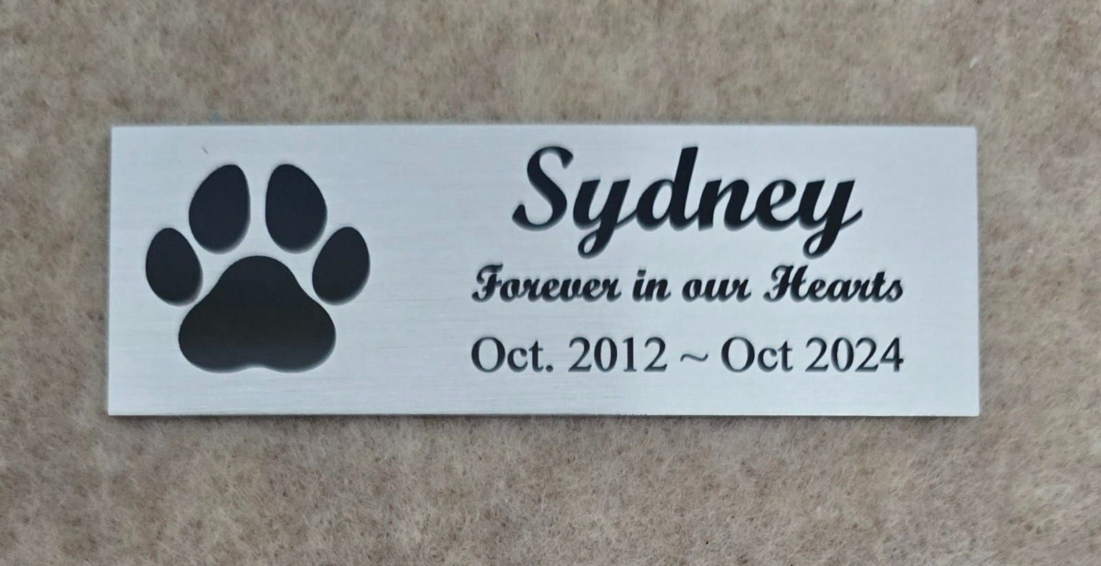 1×3 Custom Engraved Sublimated Pet Dog Memorial, Silver Color Plate Plaque