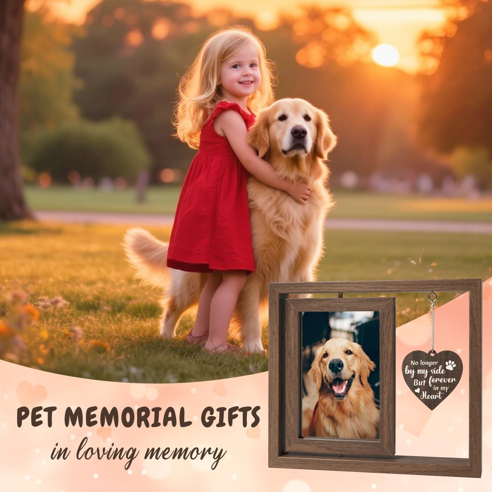 Pet Memorial Gifts for Loss of Dog, 4×6 Rotating Wooden Picture Frame, Loss o…