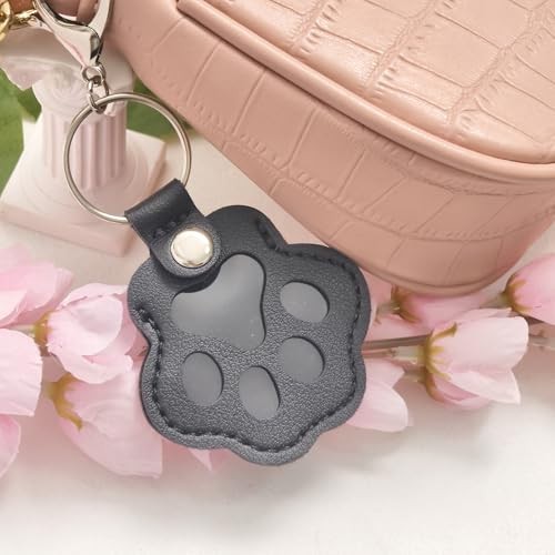 4Pcs Pet Hair Keychain, Paw Print Leather Key Ring White &Pink & Black & Brown