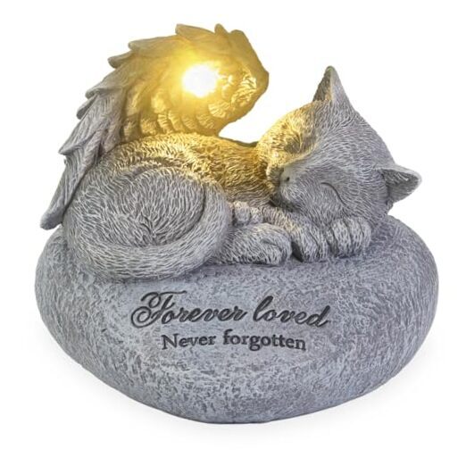 Cat Angel Memorial Garden Statue, Pet Memorial Stone with Solar Lights，Cat