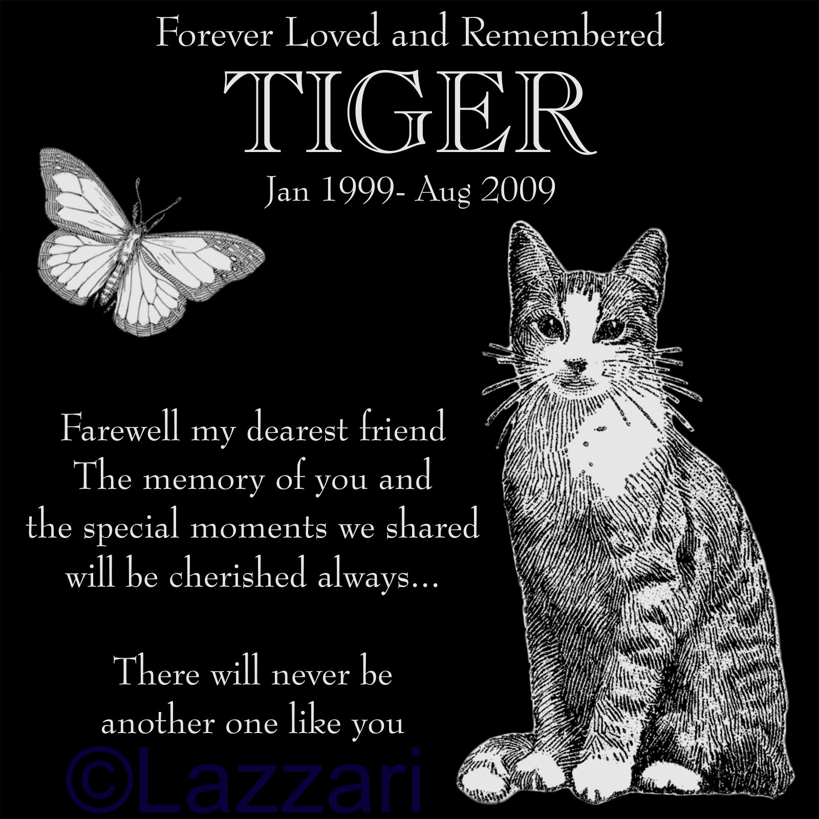 Personalized Pet Cat w/ Butterfly Memorial 12″x12″ Engraved Granite Grave Marker