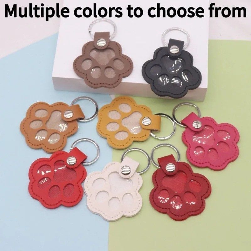 Pets Hair Memorial Keepsake Keychain PU Leather Dog Cat Storage Pouch Bag Charm