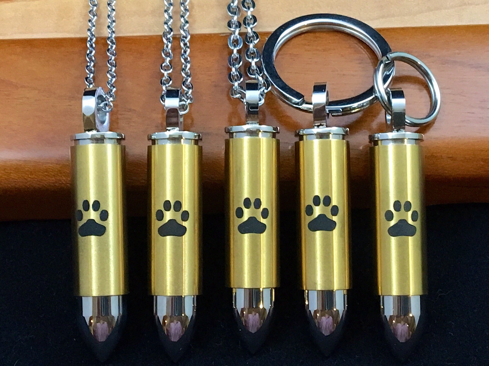 Mens Bullet Cremation Necklace Pendant Urn 4 Ashes LARGE VIAL Pet Paw Print Dog