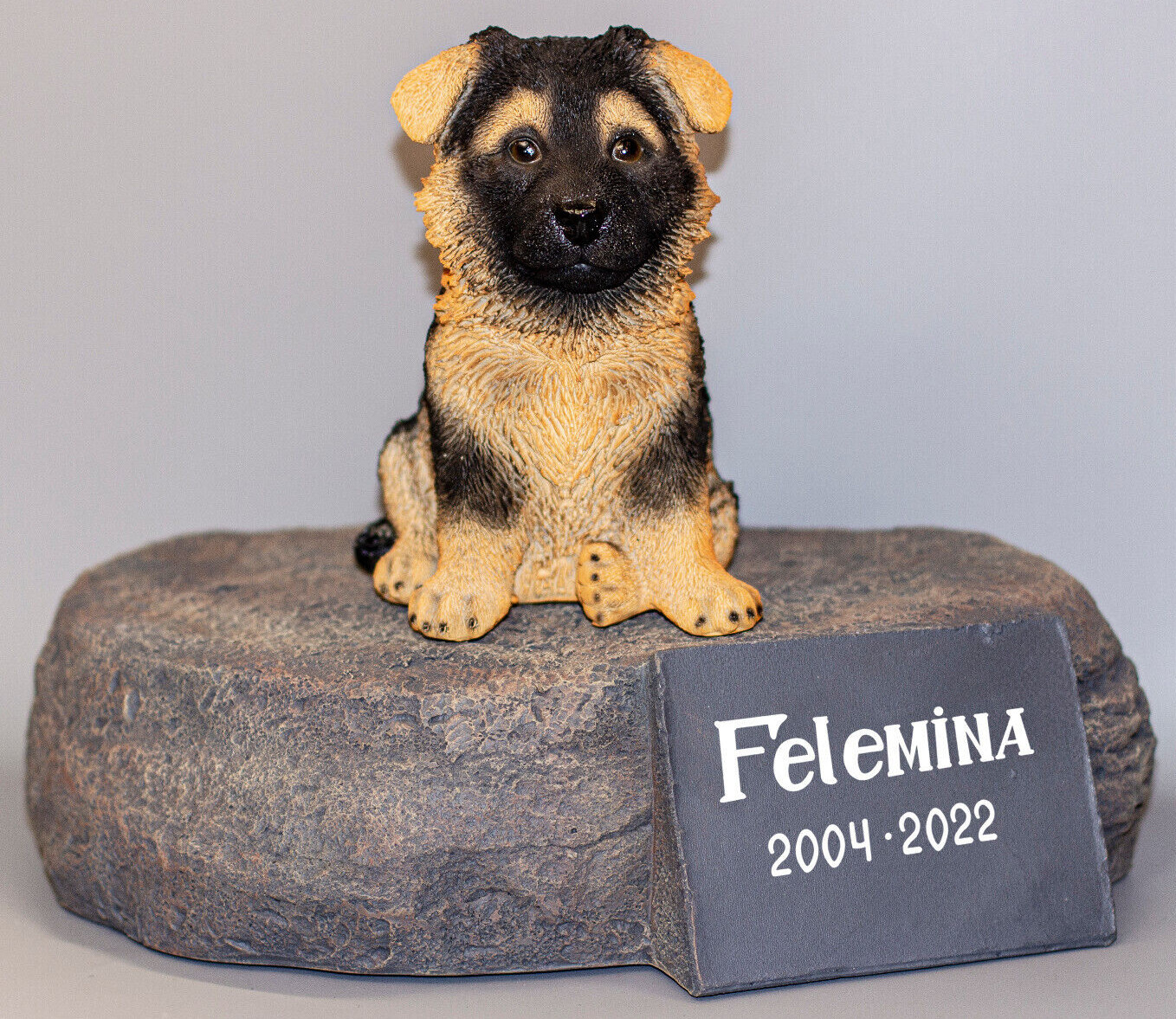 Shepherd Urn Pet Ashes Memorial Headstone Statue Dog Grave Plaque Keepsake Decor