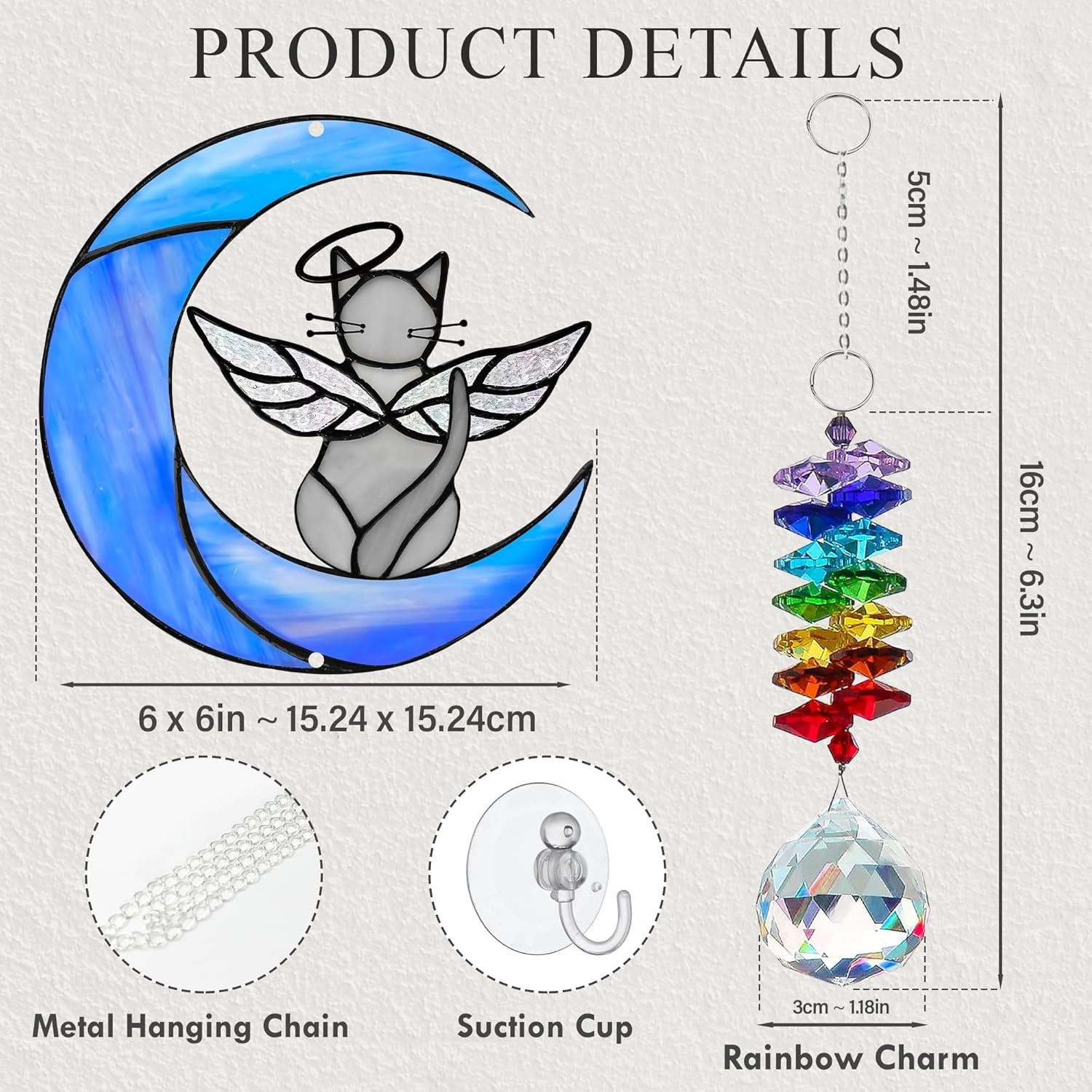 Grey Cat Memorial Suncatcher Angel Ornament – Gray Cat Decor Sympathy Gift for L