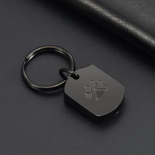 Pet Cremation Jewelry Dog Cat Paw Urn Keychain for Ashes for Women Men Black