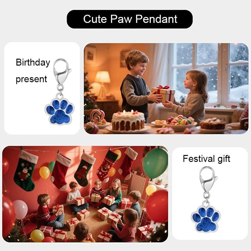 Dreuyet 18 Pcs Paw Print Keychains Glitter Animal Cat Dog Claw Silver Blue