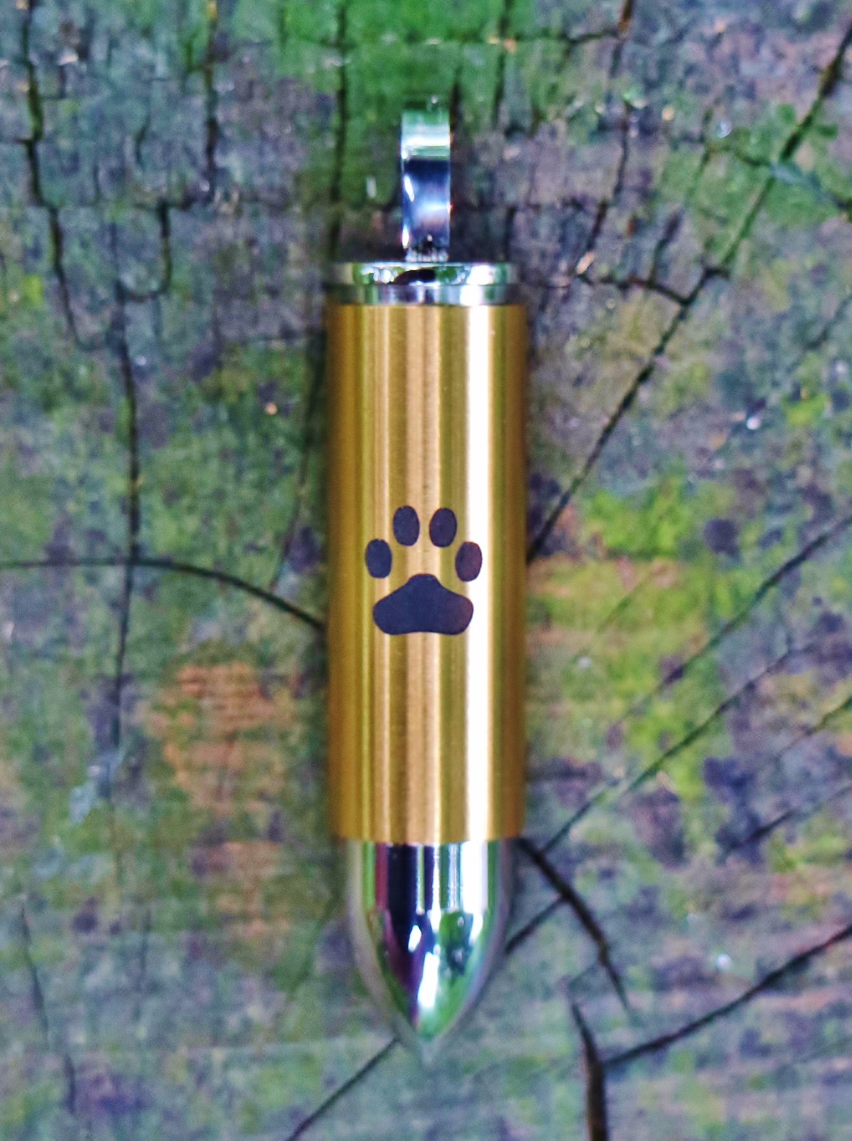 Mens Golden Bullet Cremation Pendant Urn Keychain 1″ Key Ring for Ashes Pet Dog