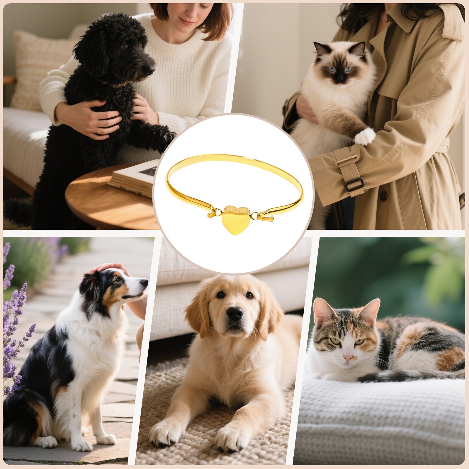 Heart Urn Bracelet For Cats&Dogs Ashes Stainless Steel Waterproof(Gold)