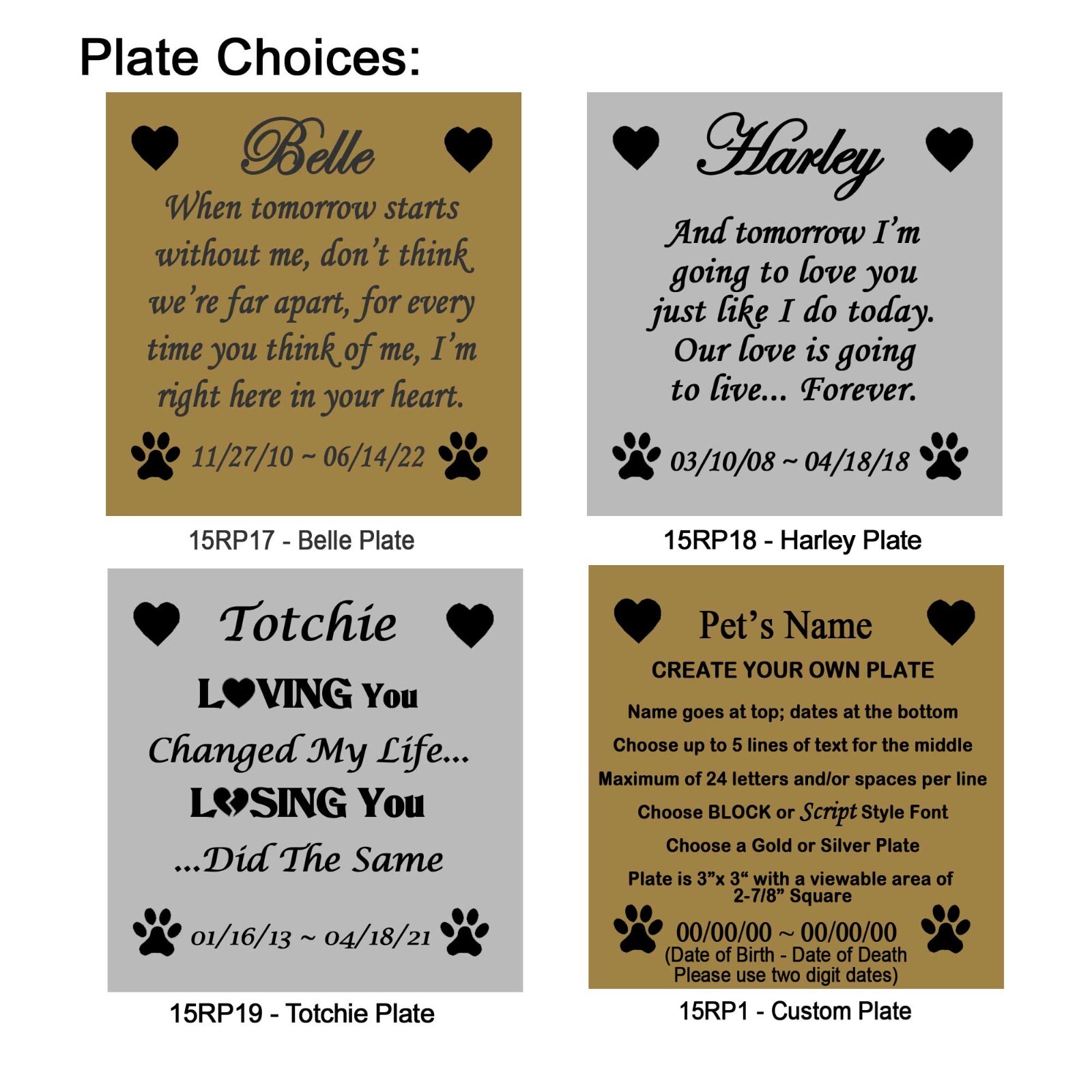 Engraved Pet Loss Poem Plate Frame Plates 2-7/8″ Square Many Choices and Designs