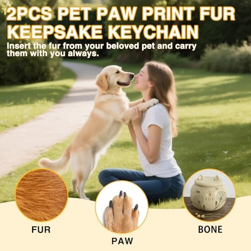 Leather Dog Memorial Keychain: Pet Paw Print Fur Keepsake – Cute Brown & Beige