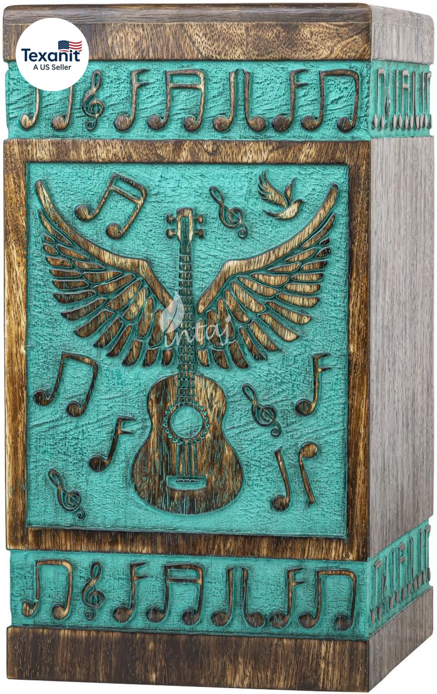 Rosewood Urn for Ashes – Guitar Wings Wooden Box for Human, Pet Ashes Hand-Craft