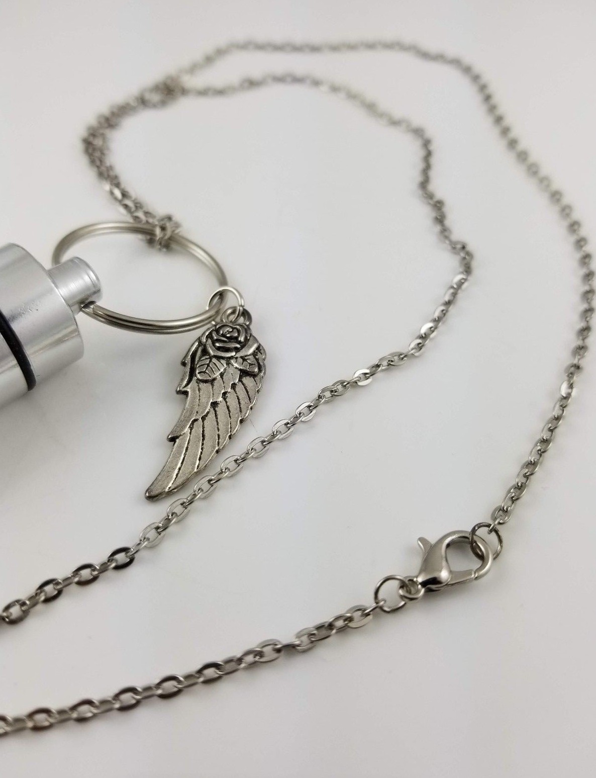 Pet Urn Ashes Angel Wing Keepsake Cylinder Necklace 24-inch Chain