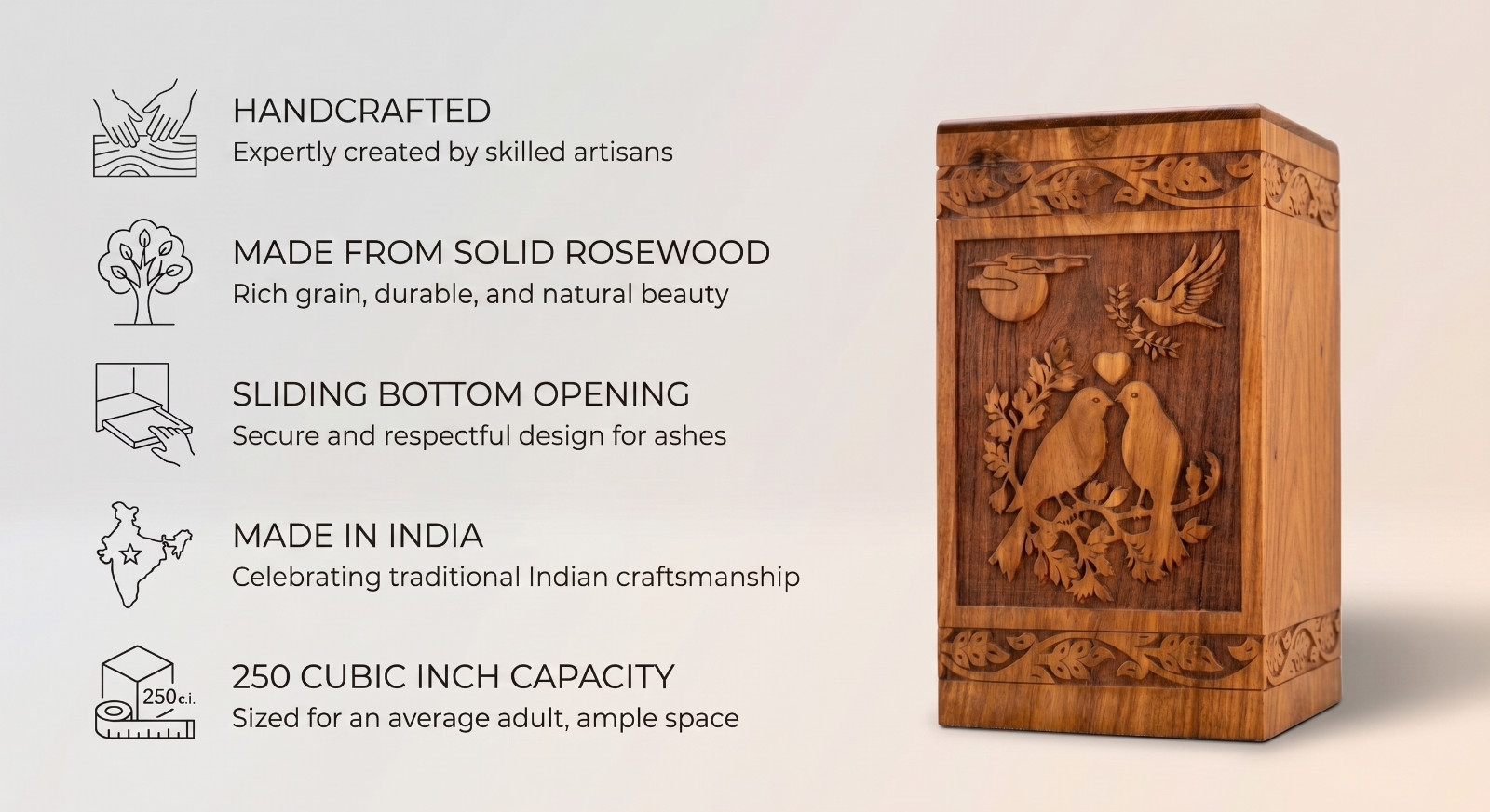 Tree of Life Wooden Urn Rosewood Handmade Cremation Ashes Human Pet