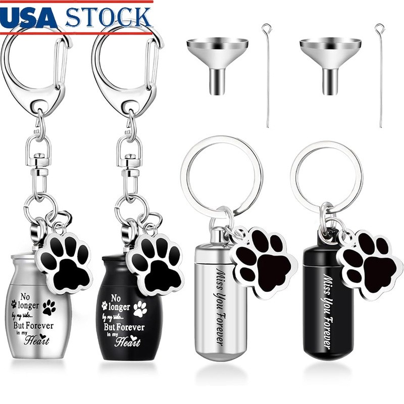 Pet Ashes Keepsake Keychain Paw Print Memorial Jewelry Dogs Cats Durable New