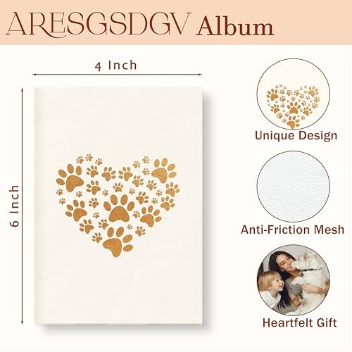 Pet Photo Album 4×6 18 Pockets Photos, Pet Lover Owner Gifts, Paw Heart-Yellow