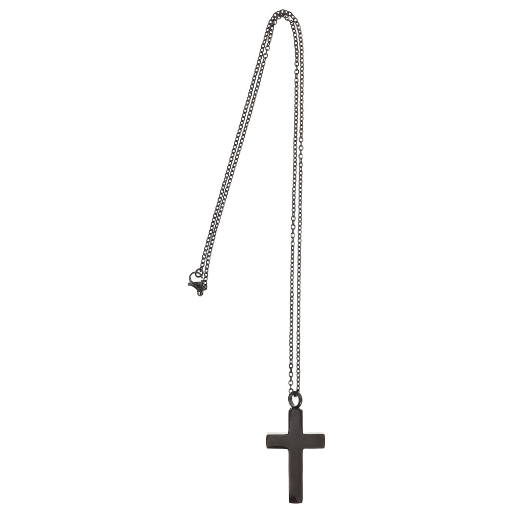 Stainless Steel Memorial Urn Necklace Black Cross Cremation Ashes Pendant