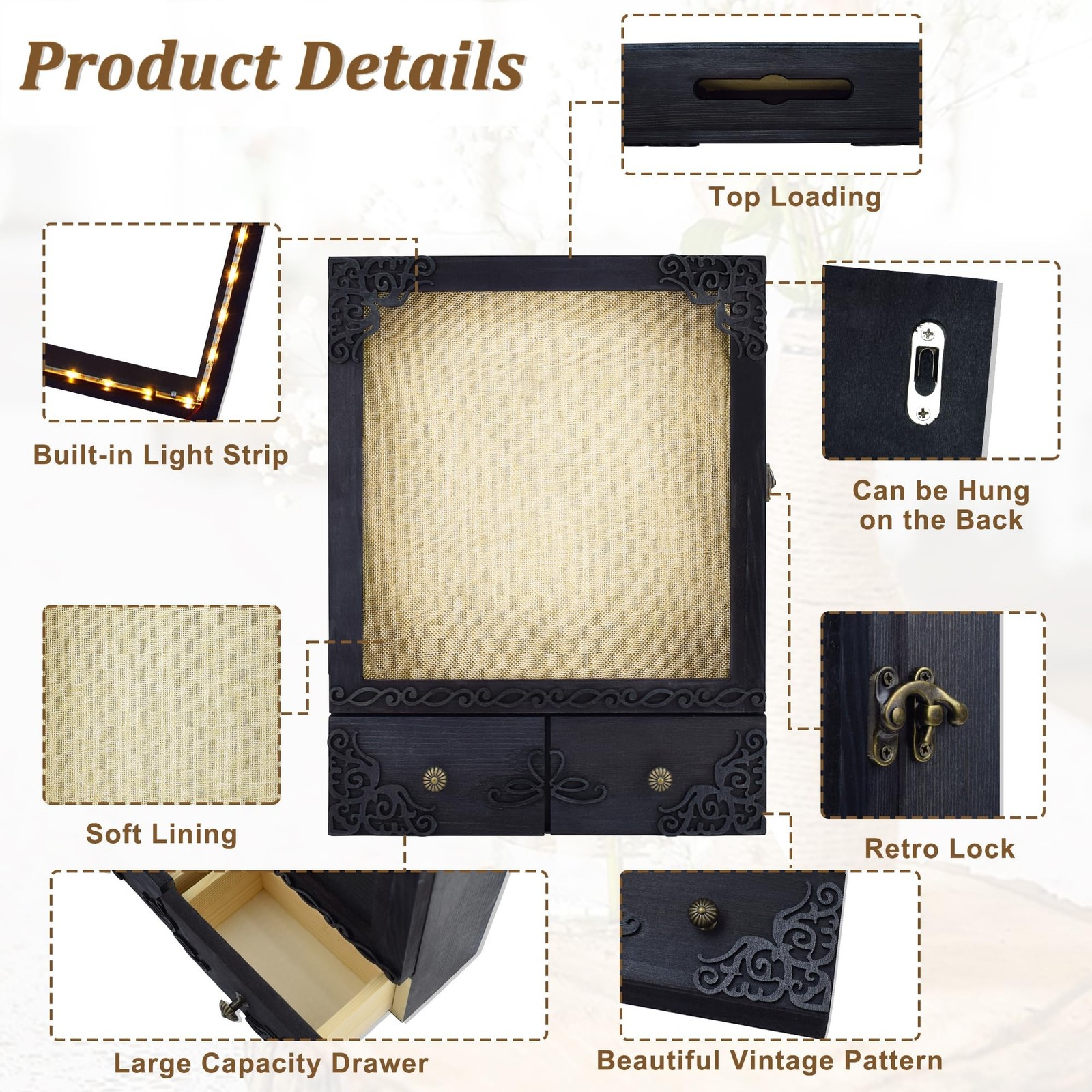11×16 Shadow Box Frame with Light, Memorial Display Case with Shelves, Drawer…