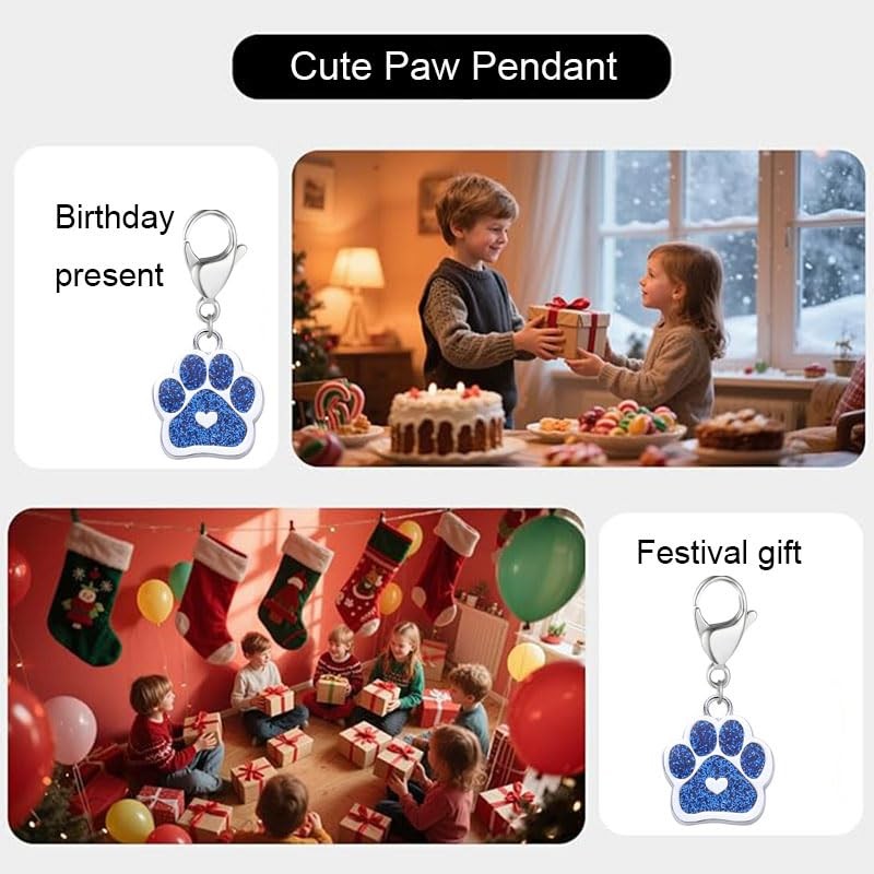 Dreuyet 18 Pcs Paw Print Keychains Glitter Animal Cat Dog Claw Blue Heart