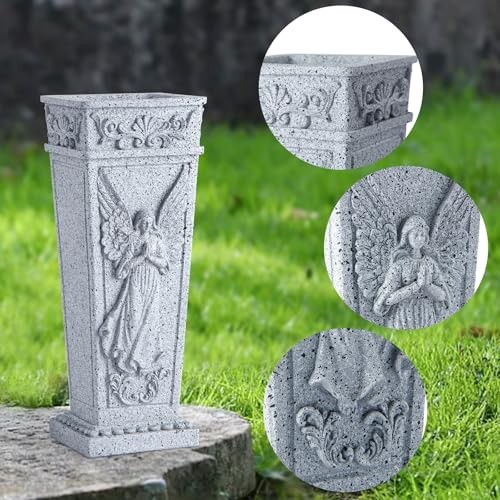 Cemetery Flowers Vase with Spike, Memorial Grave Vase Resin Flowers 1 Gray
