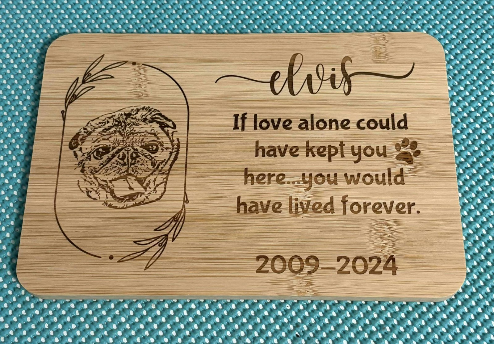 Laser Engraved Pet Memorial Plaque Custom Bamboo Wood with Easel