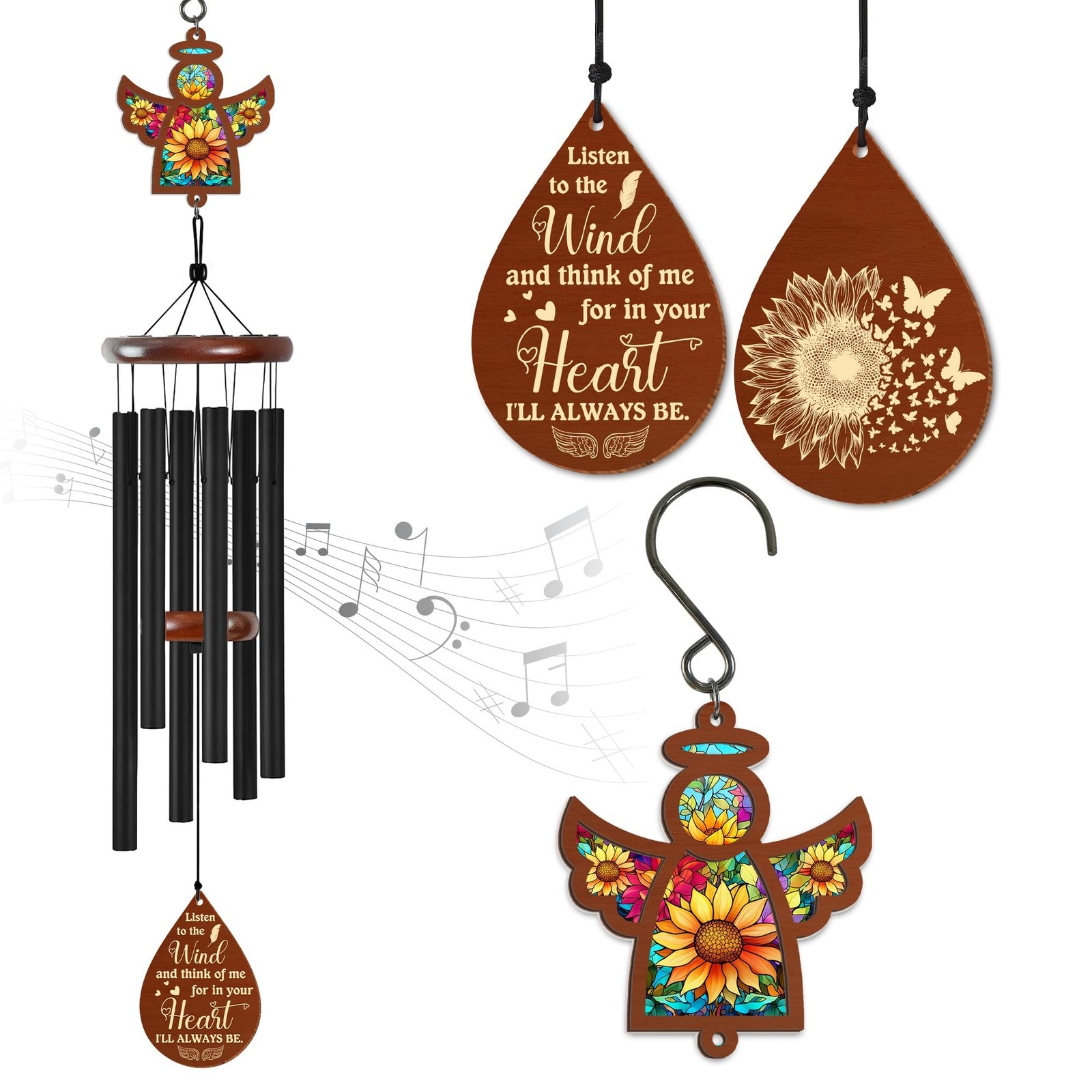 FLAGWIX Sympathy Gifts for Loss of Loved One – Memorial Angel Wind Chimes 32″…