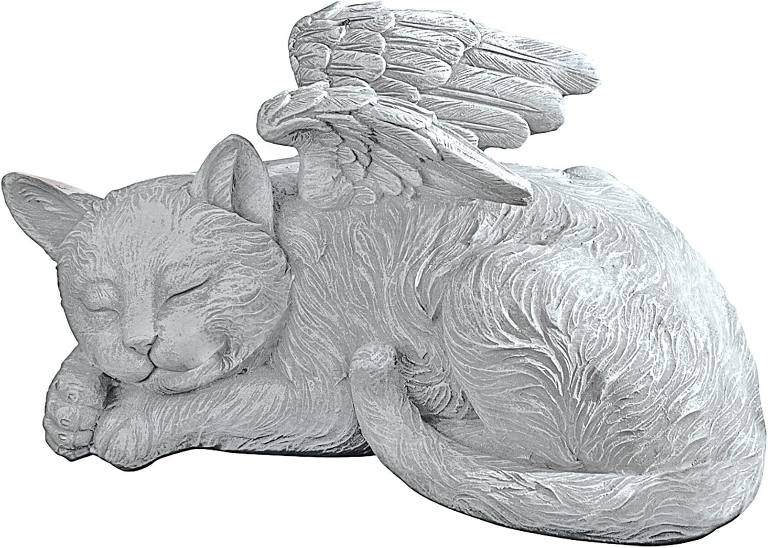 Cat Angel Memorial Statue, 10 Inch Grave Marker for Pet Tribute and Remembrance