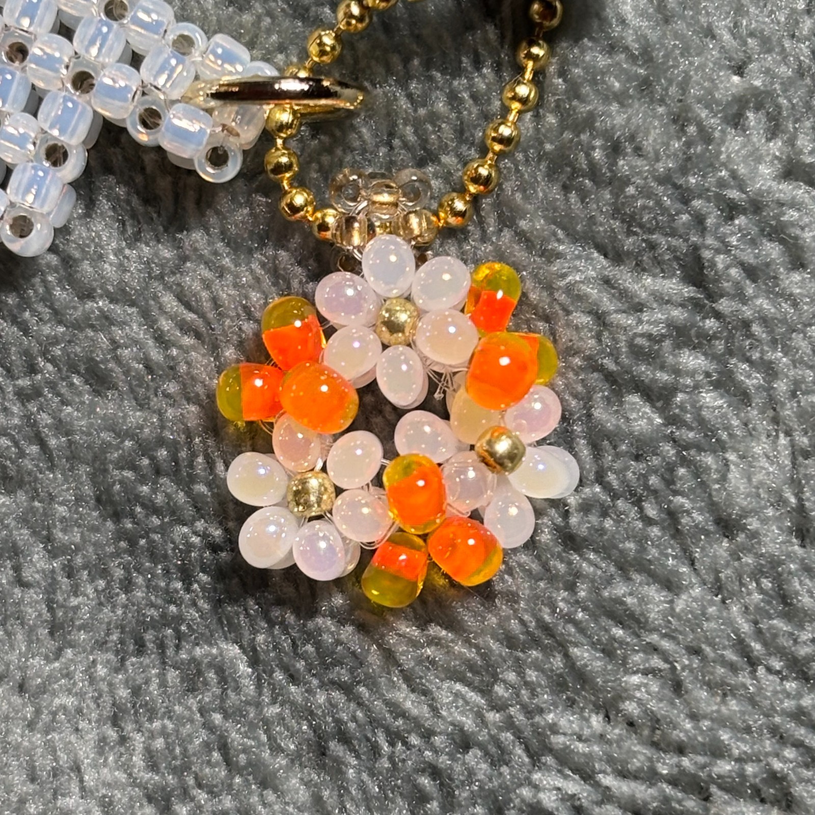 Cremation Ashes Keychain – Cremation Keepsake(white cross and orange ornaments)