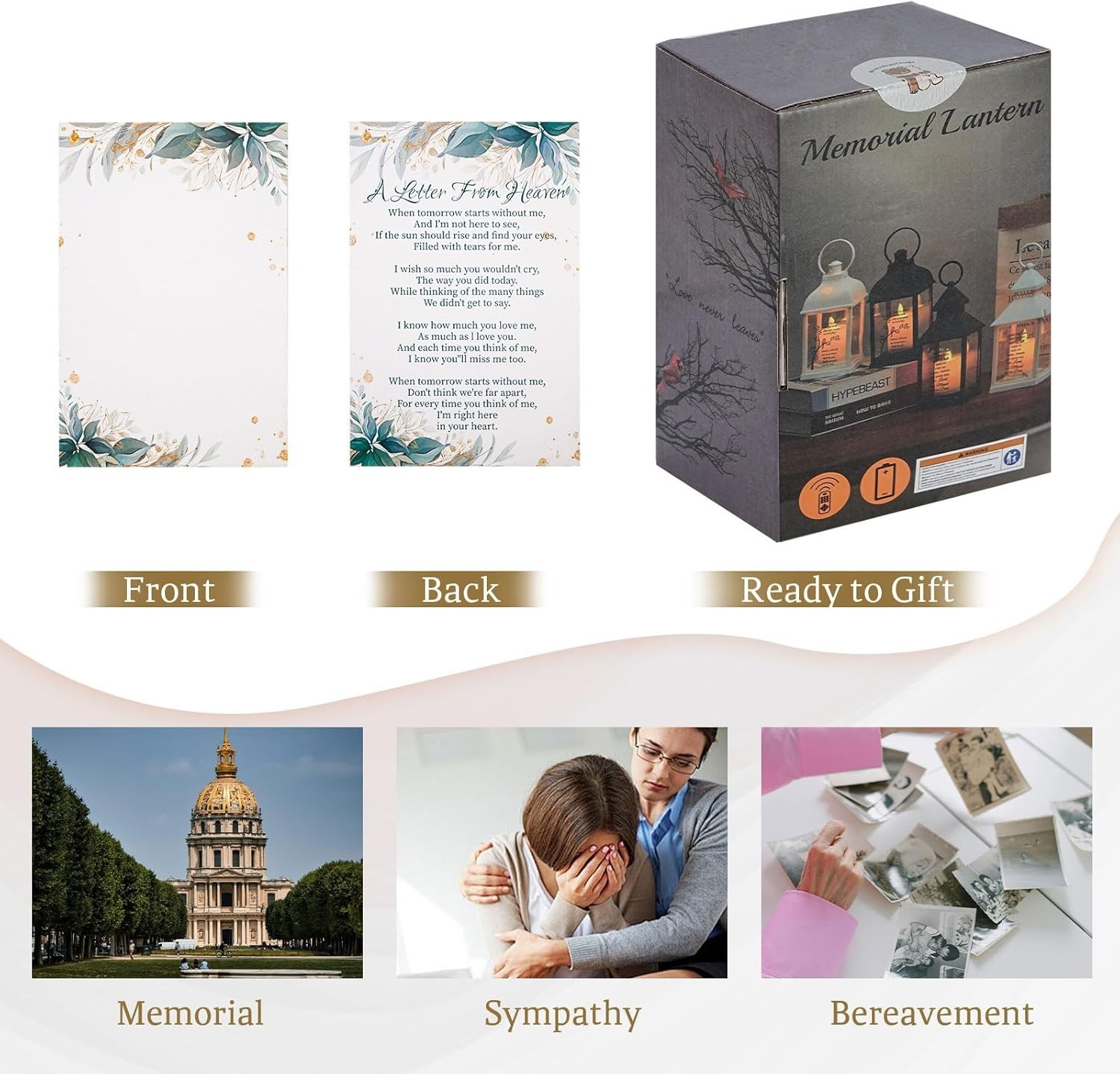 Memorial Lantern with Card – Sympathy Gift for Loss of Mom/Dad/Loved One, Black