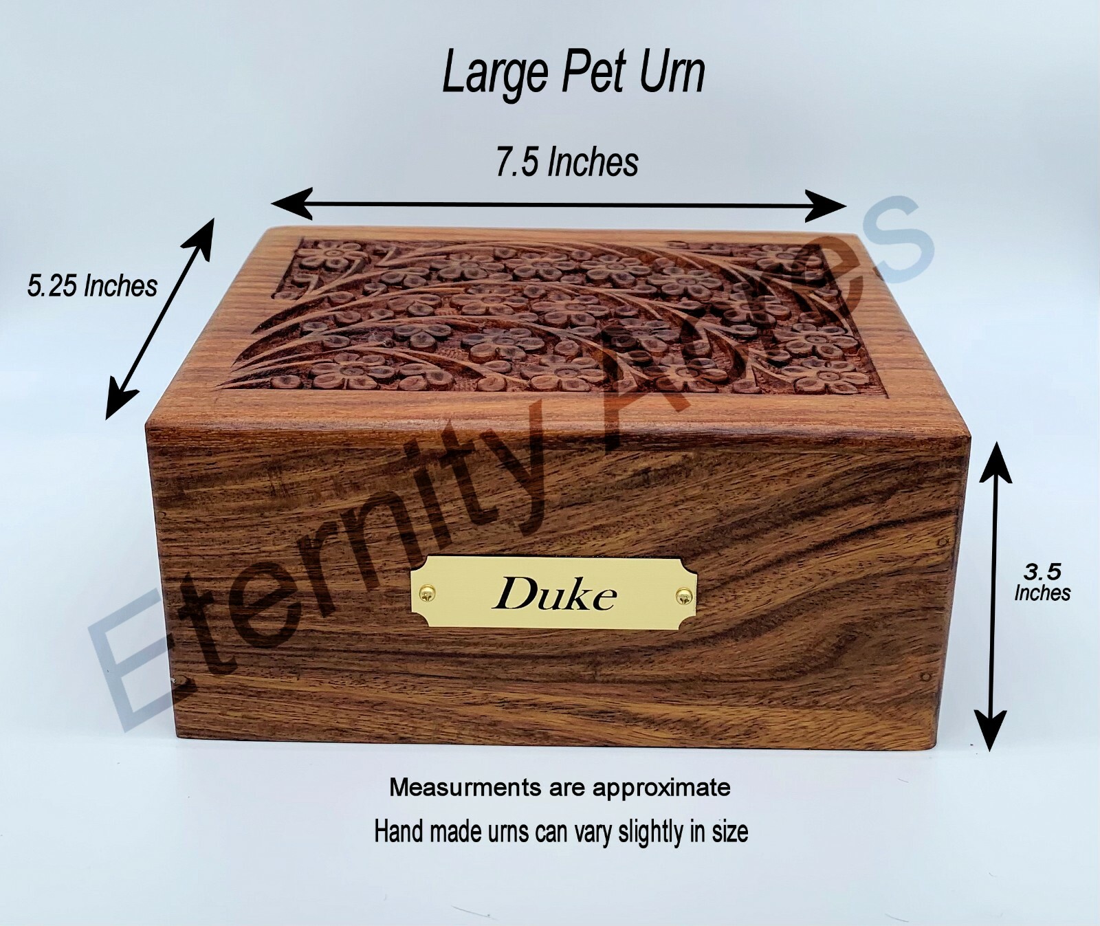 Memorial Wood Pet Cat or Dog Urn With Custom Plate Engraving