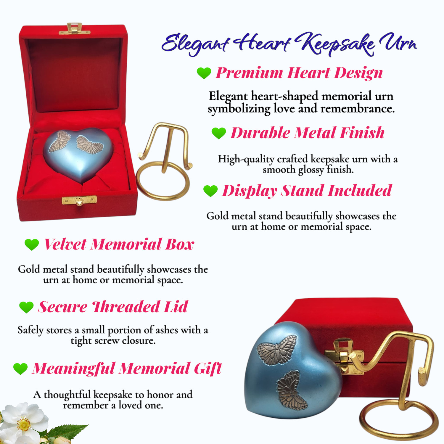 Blue Heart Butterfly Cremation Urn keepsake Memorial Urn For Human Ashes