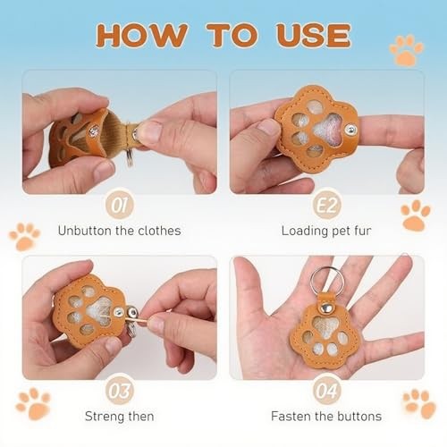 Pet Paw Shaped Leather Hair Storage Keychain, 5 Pcs | Dog and Cat Memorial