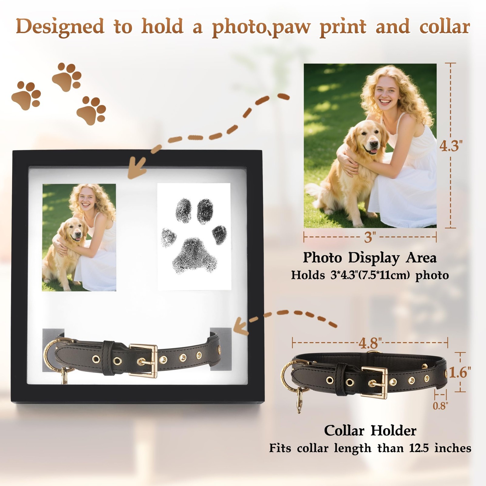 Dog Collar Memorial Frame, Paw Print Kit for Dogs, Memorial Gifts for Loss of…