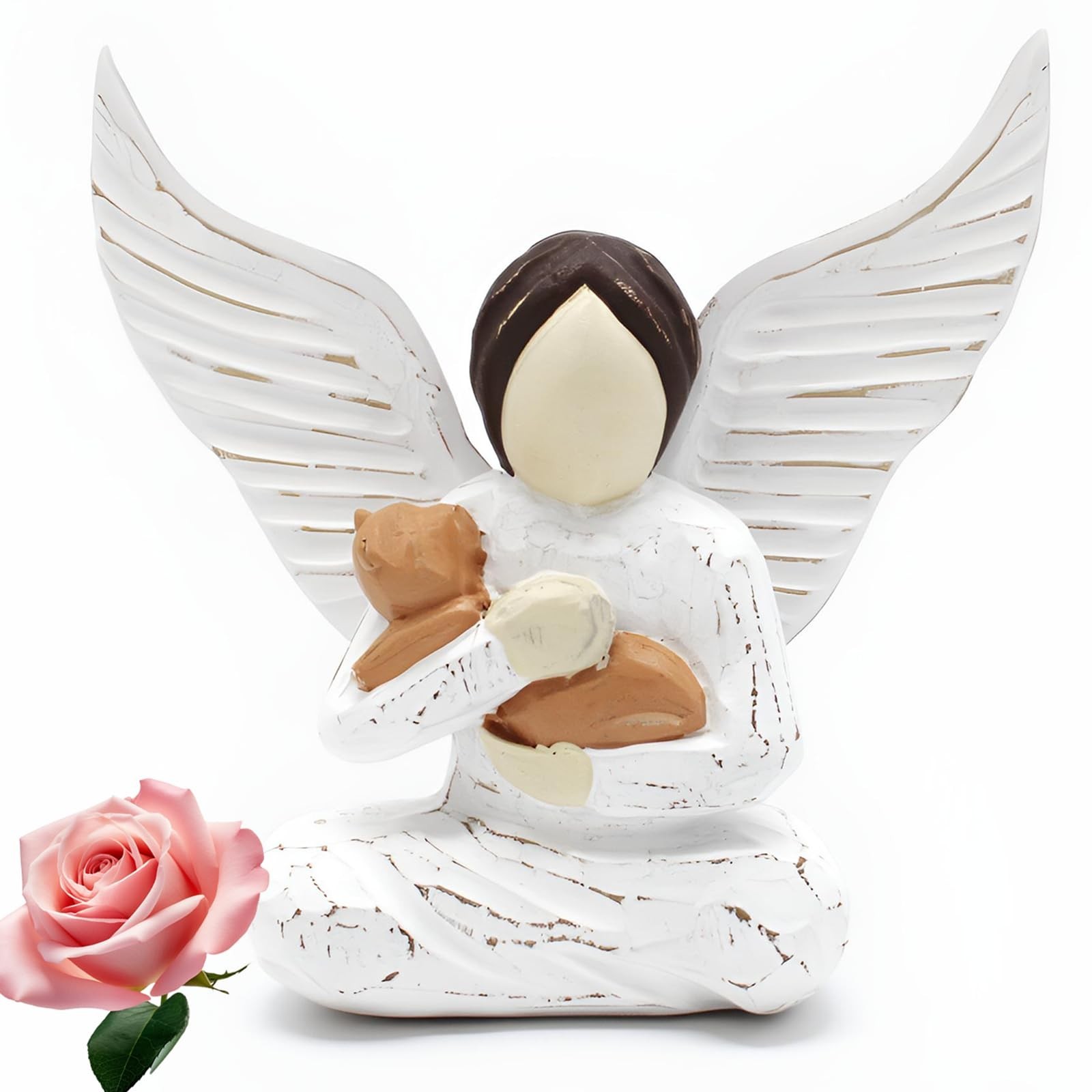 Wooden Angel Figurine Sculpted Handcrafted Figure–Rustic Vintage Pet Memor