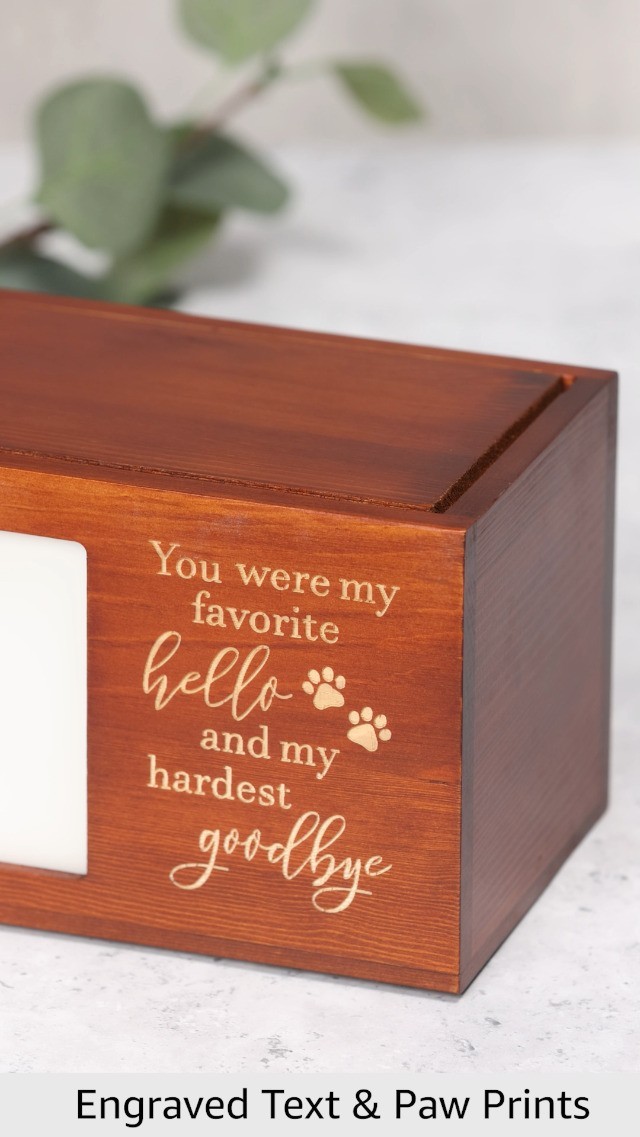 Large Wooden Pet Memorial Urn for Dog or Cat Ashes, Cremation Keepsake Box with