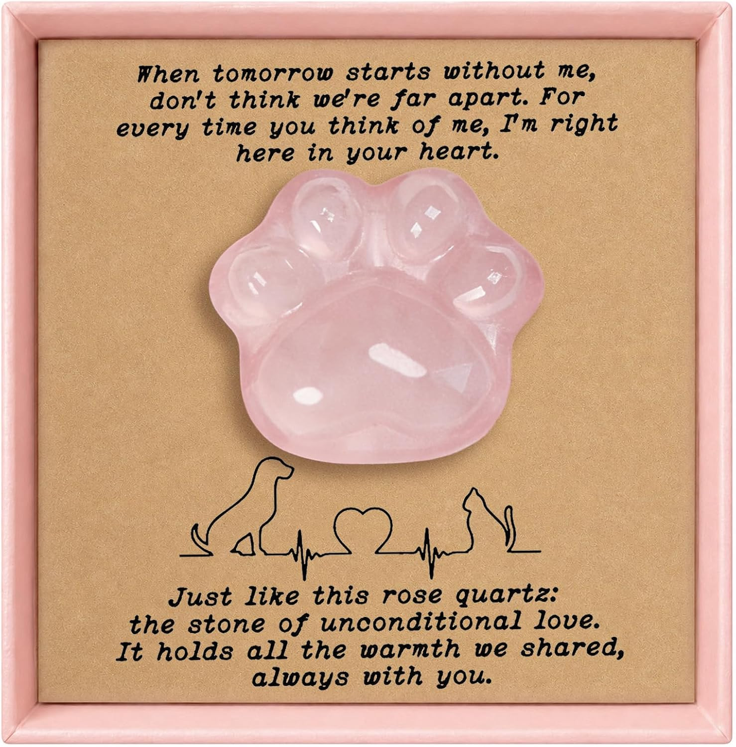 Pet Loss Sympathy Gift – Rose Quartz Heart Crystal with Memorial Card, in Loving